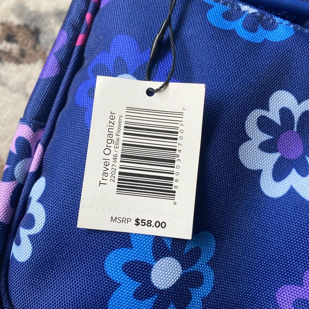 NWT New Ellie Floral Print Travel Organizer Vibrant Blue Pink Navy Purple Color